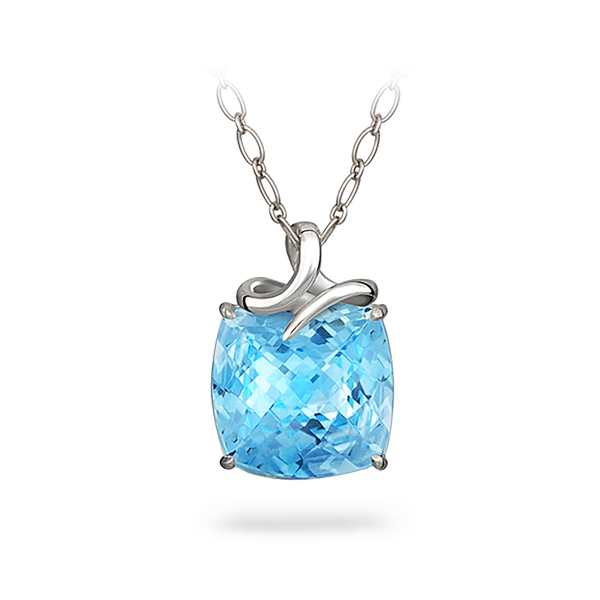 Dancing Twizzle Cushion Blue Topaz and Sterling Silver Pendant Necklace by Diana Vincent