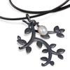 Leaf Large Pearl and Oxidized Sterling Silver Pendant