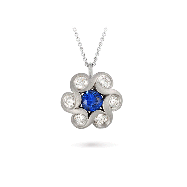 Contour Blue Sapphire and Diamond Whirlpool Pendant by Diana Vincent