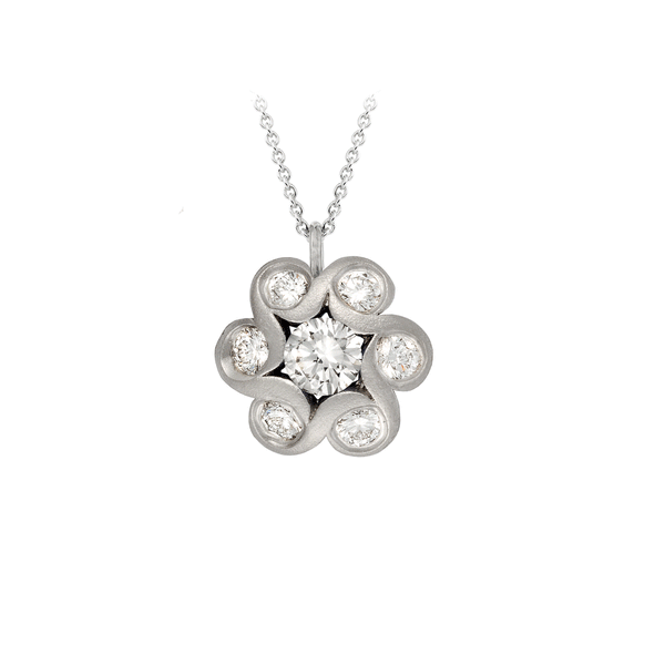 Contour Diamond and White Gold Flower Pendant by Diana Vincent