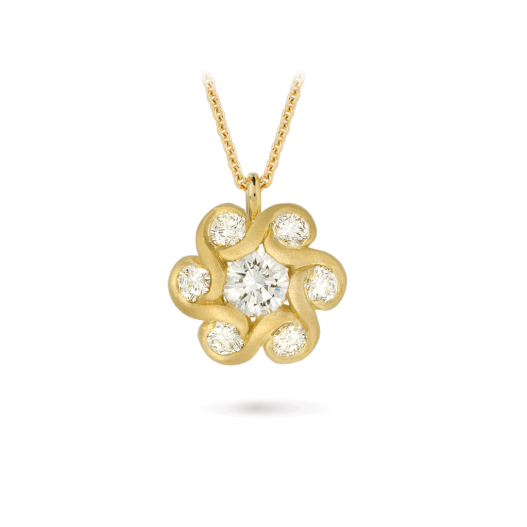 Contour Diamond and Yellow Gold Flower Pendant by Diana Vincent
