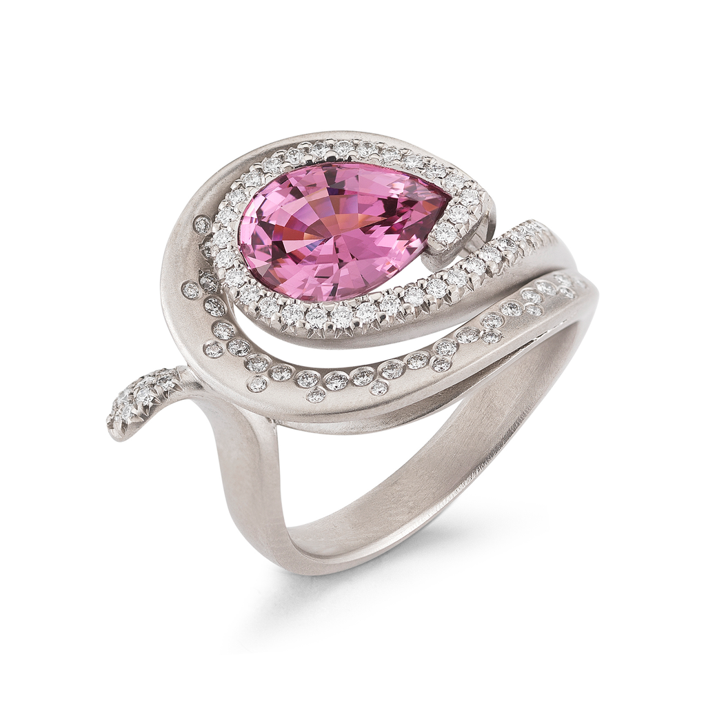 Large Pear Pink Spinnel Gemstone and Diamond Ring by Diana Vincent