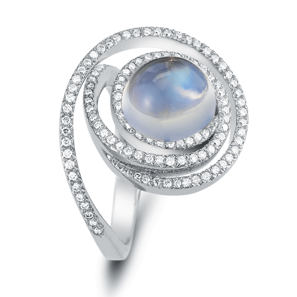 Large Swirling Rainbow Moonstone Gemstone and Diamond Cocktail Ring by Diana Vincent