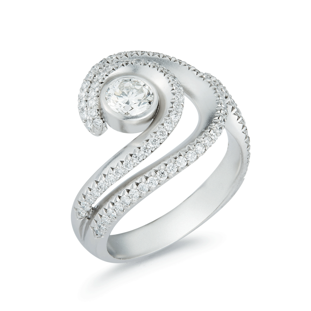 Diamond Pave and White Gold Swirl Designer Ring by Diana Vincent