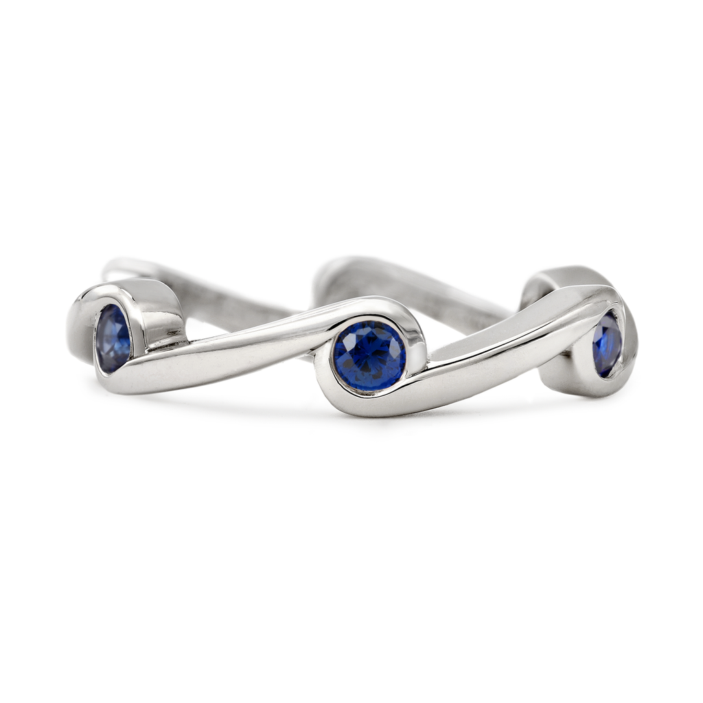 Contour Wave Blue Sapphire White Gold Stack Band by Diana Vincent