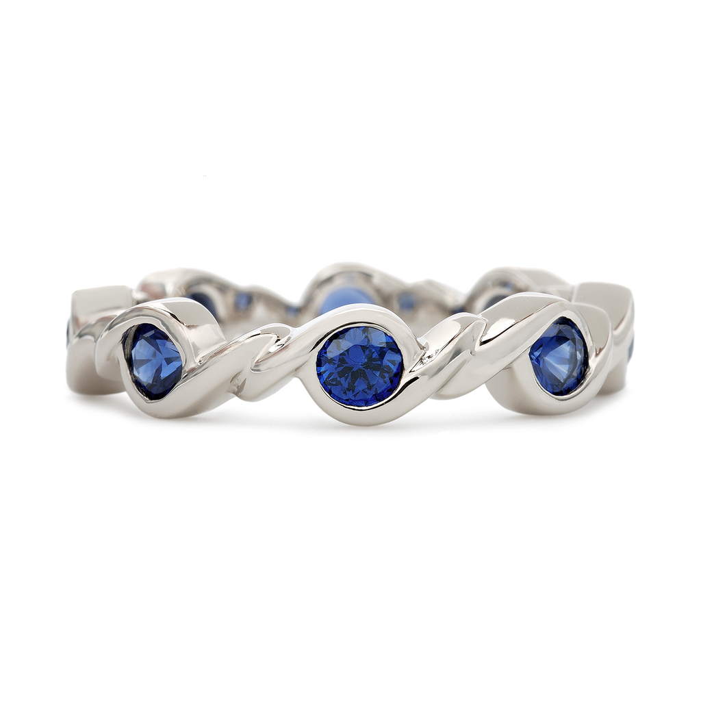 Contour Twist Blue Sapphire and White Gold Stack Band by Diana Vincent