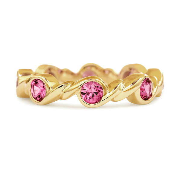 Contour Twist Yellow Gold and Pink Sapphire Stack Band by Diana Vincent