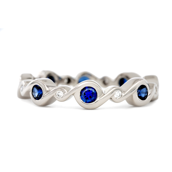 Contour Entwined Blue Sapphire and Diamond White Gold Stack Band by Diana Vincent