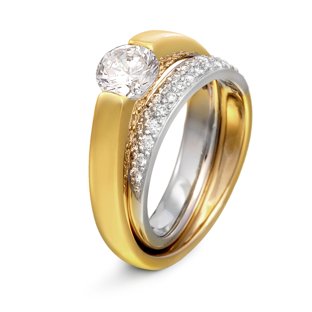 Continuum Two Tone Gold and Platinum Diamond Engagement Ring with Pave by Diana Vincent