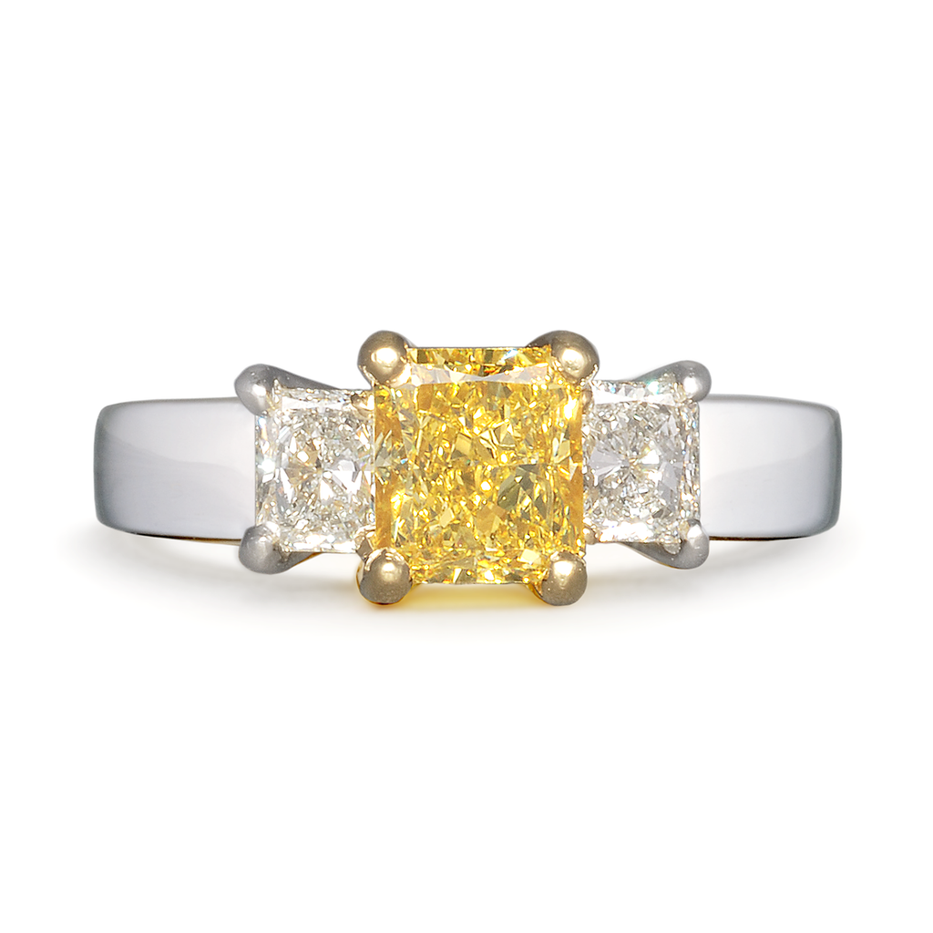 Unique White and Yellow Diamond Three Stone Engagement Ring by Diana Vincent