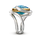 Twizzle Blue Topaz and Sterling Silver Double Bands Ring Side View