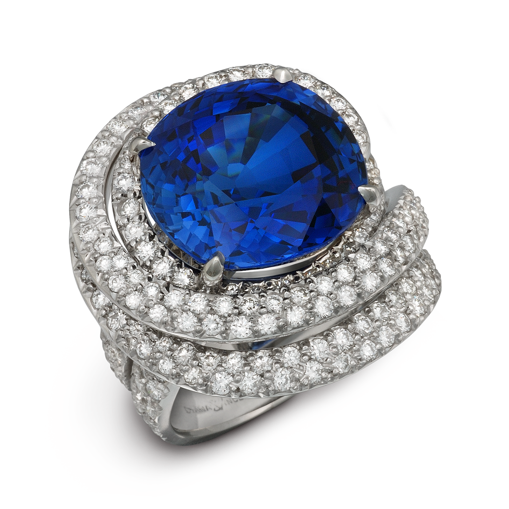 Large Burma Blue Sapphire Gemstone and Diamond Ring by Diana Vincent