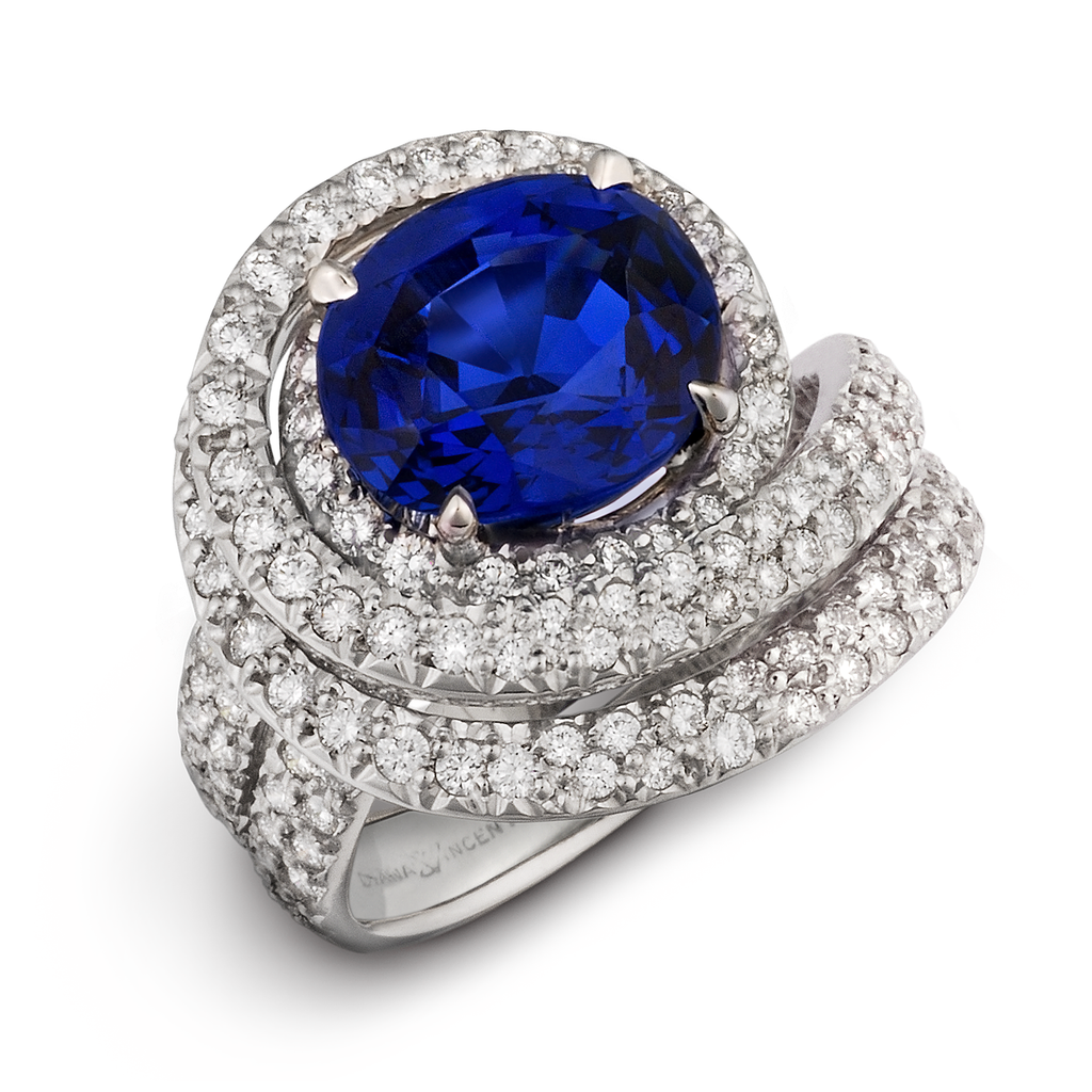 Large Burma Blue Sapphire Gemstone Diamond Cocktail Ring by Diana Vincent