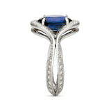 Two Band Oval Blue Sapphire & Diamond Platinum Ring 