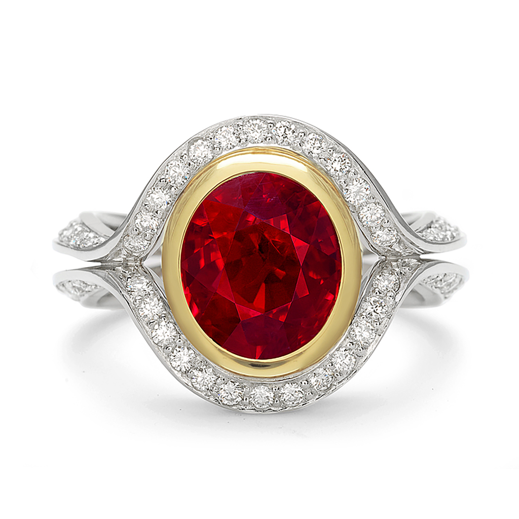 Duet Ruby and Diamond Two Tone Platinum and Yellow Gold Ring by Diana Vincent