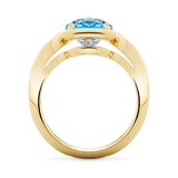 Unique Setting Duet Blue Topaz and Yellow Gold Ring Side View