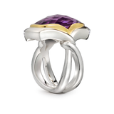 Twizzle Cushion Amethyst and Sterling Silver Two Bands Ring Side View