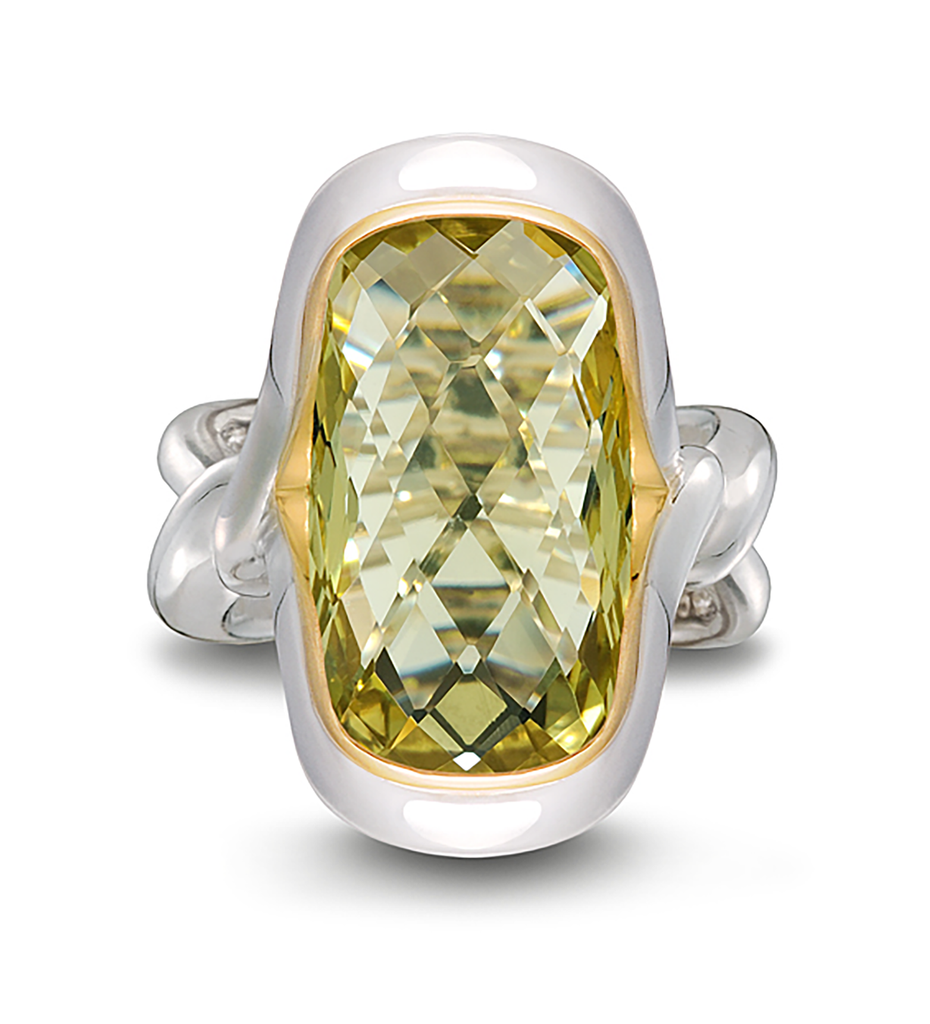 Twizzle Cushion Lemon Quartz Gemstone and Sterling Silver Ring by Diana Vincent