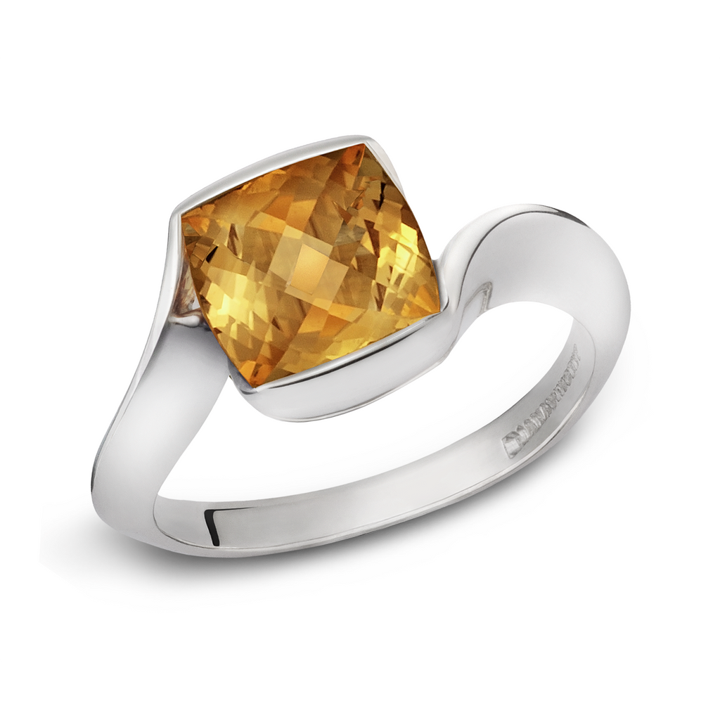 Contour Cushion Cut Citrine Gemstone and Sterling Silver Ring by Diana Vincent