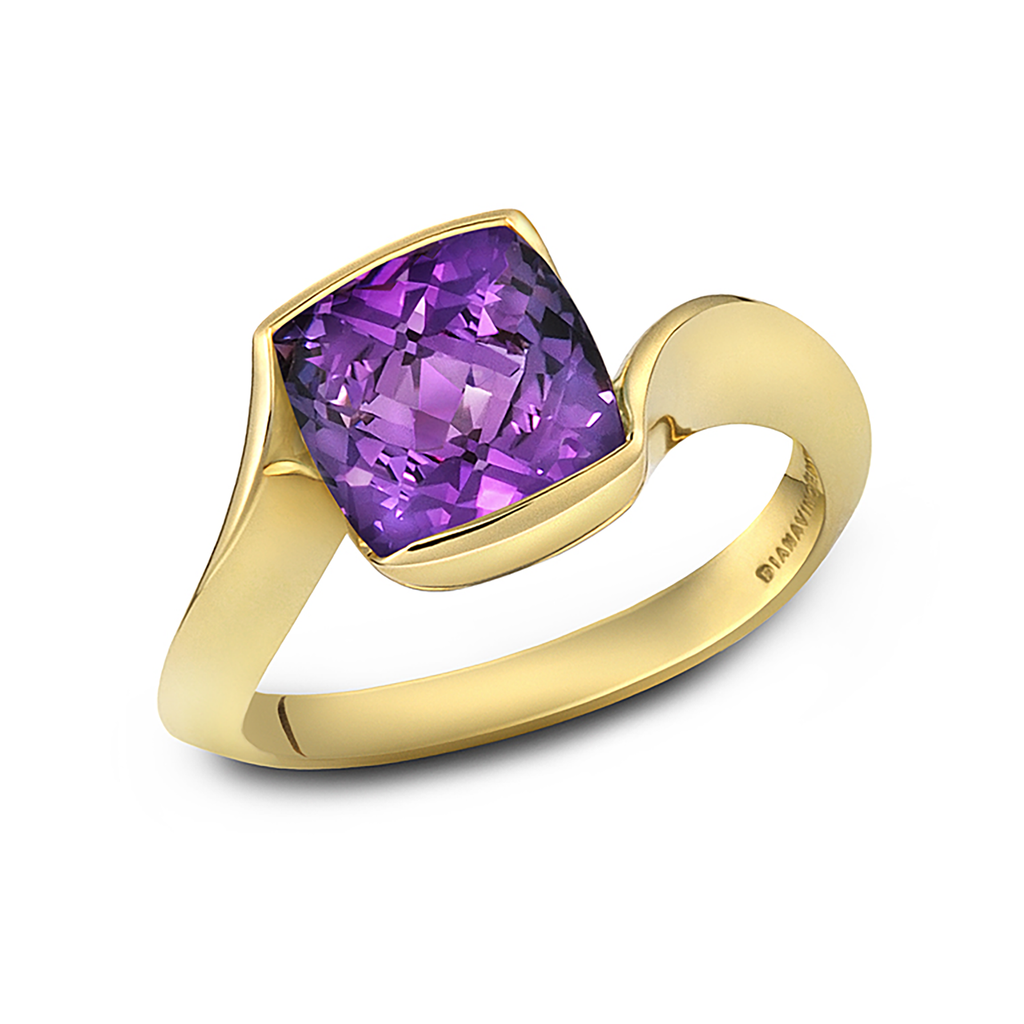 Contour Cushion Amethyst Gemstone and Yellow Gold Ring by Diana Vincent