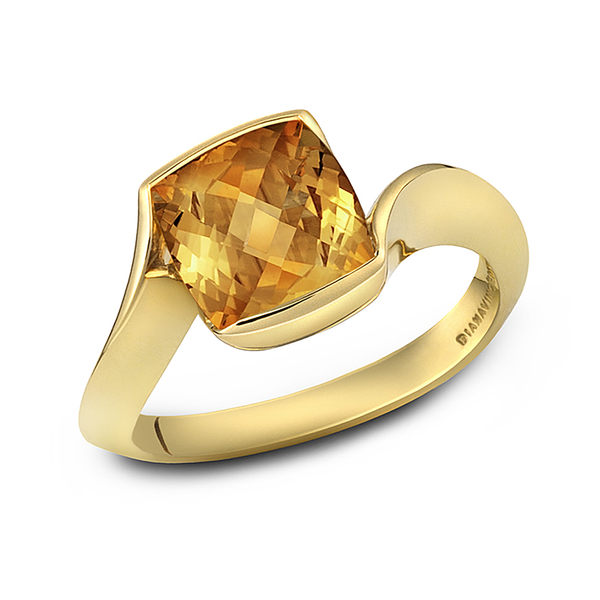 Contour Cushion Citrine Gemstone and Yellow Gold Ring by Diana Vincent