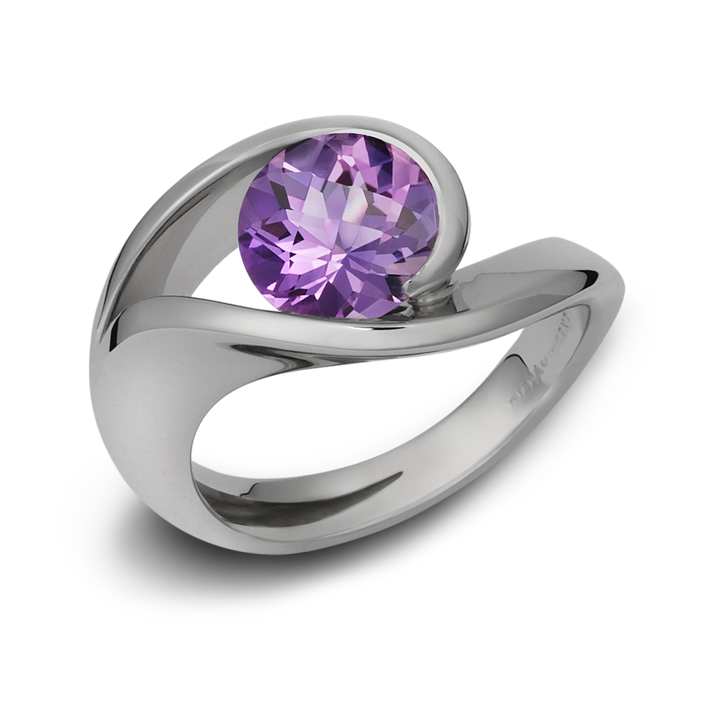 Contour Amethyst Gemstone and White Gold Ring by Diana Vincent