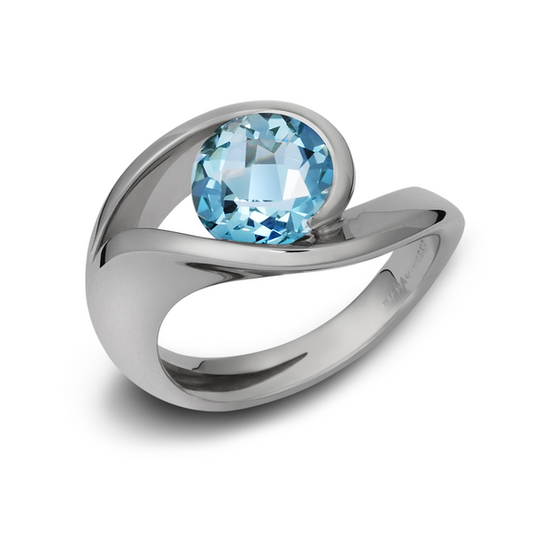 Contour Blue Topaz Gemstone and White Gold Ring by Diana Vincent