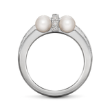 Girl Interrupted Cross Pearls and Diamond Ring in White Gold Side View