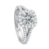 Shop the Diamond Halo Engagement Ring with Split Diamond Band Online