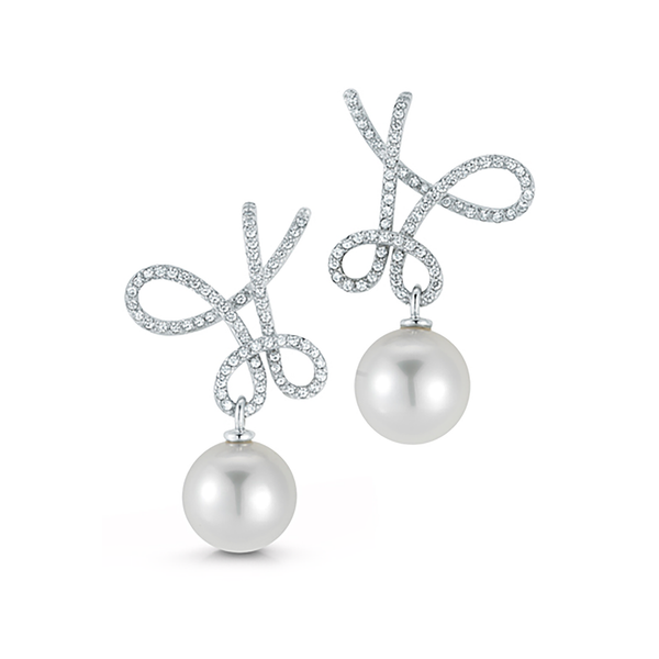 Kaleidoscope South Sea Pearl and Diamond Pave Twisting Earrings by Diana Vincent