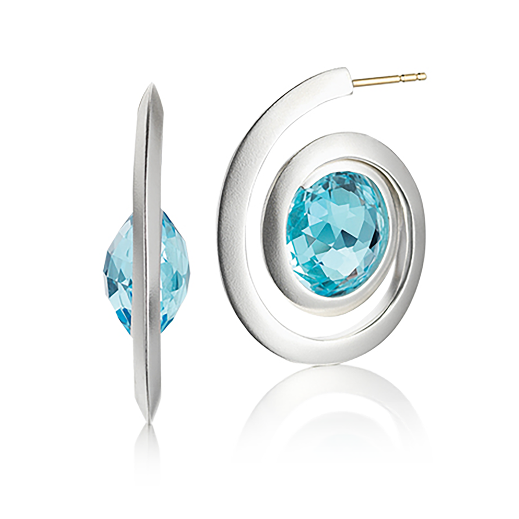 Modern Kaleidoscope Blue Topaz and Sterling Silver Spiral Earring by Diana Vincent