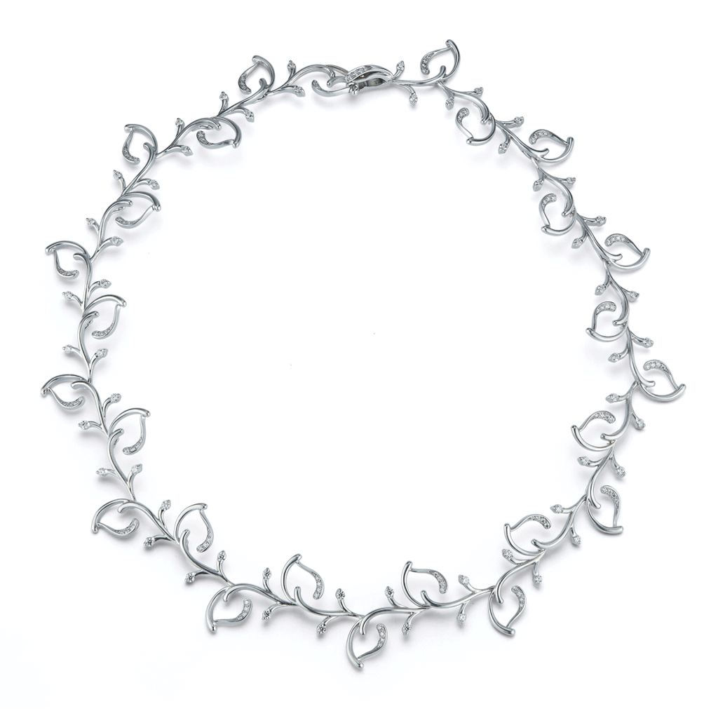 Leaf Diamond and White Gold Link Necklace by Diana Vincent