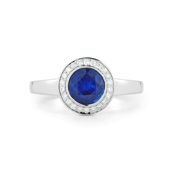 Shop the Blue Sapphire and Diamond Alternative Engagement Ring in Platinum Online