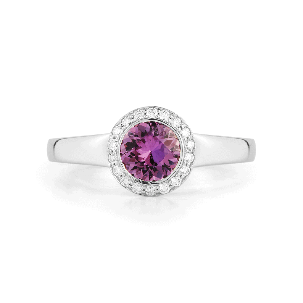 Shop the Magenta Sapphire and Diamond Alternative Engagement Ring in White Gold Online