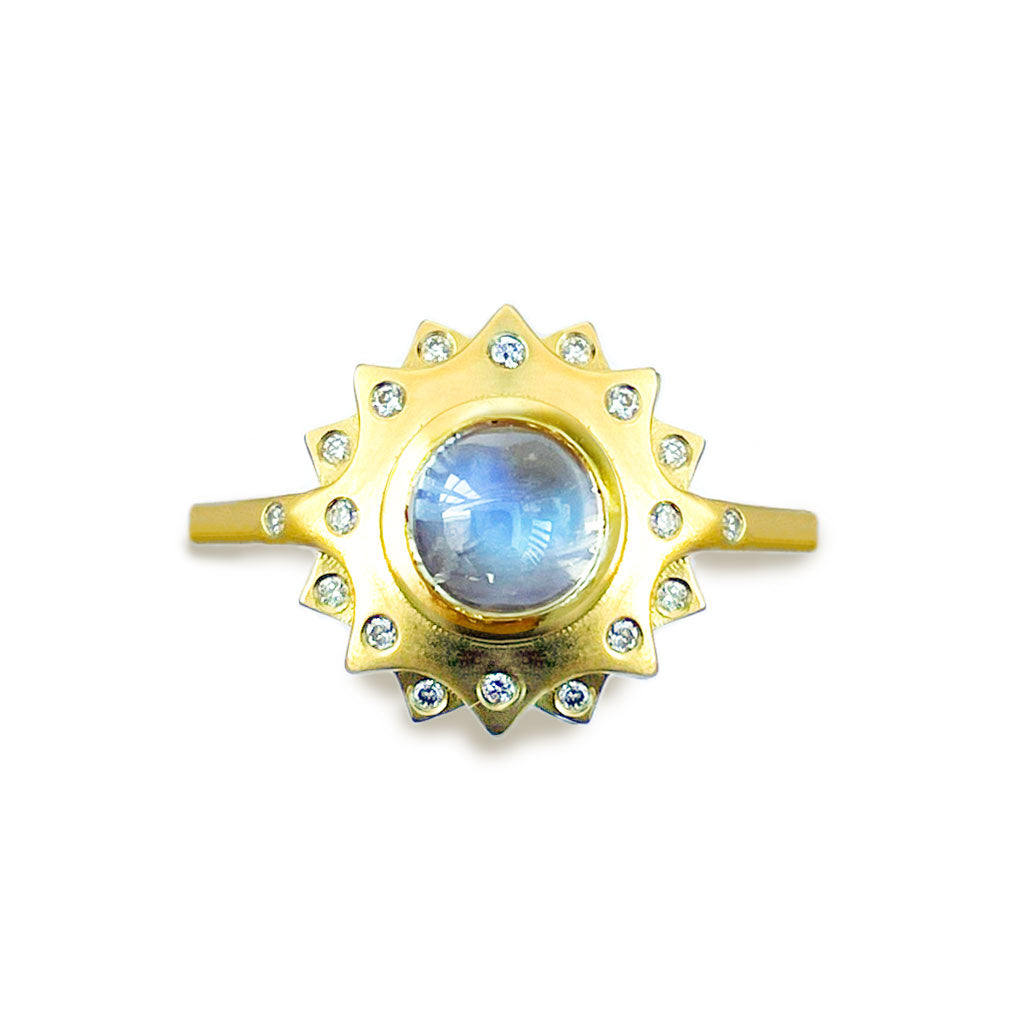Moonstone Gemstone and Diamond Ring in 18kt Yellow Gold by Diana Vincent