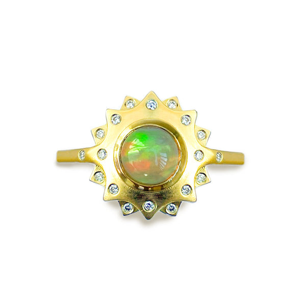 Opal Gemstone and Diamond Ring in 18kt Yellow Gold by Diana Vincent