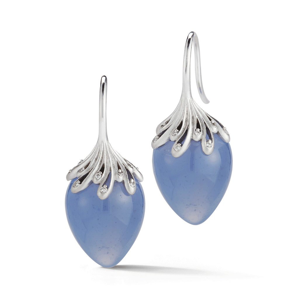 Blue Chalcedony and Diamond Drop Earrings by Diana Vincent