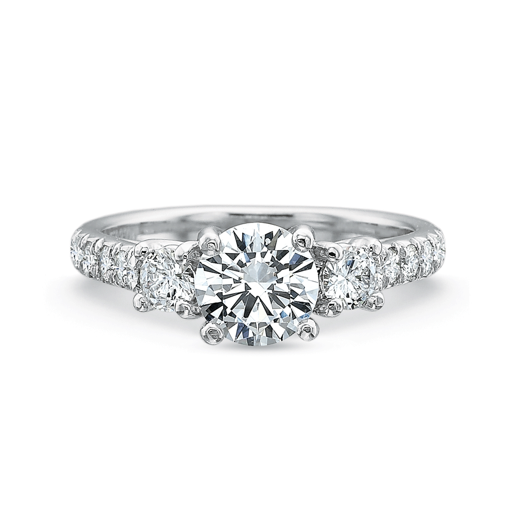 Shop the Classic Three Stone Diamond Engagement Ring with Diamond Band Online