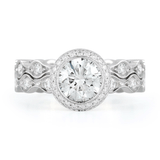 Shop 1.05 Carat Diamond Halo Engagement Ring with Diamond Band in Platinum Online