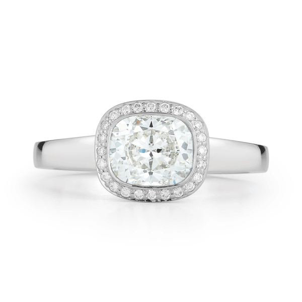 Shop the Unique Cushion Diamond Halo Engagement Ring in Platinum Online