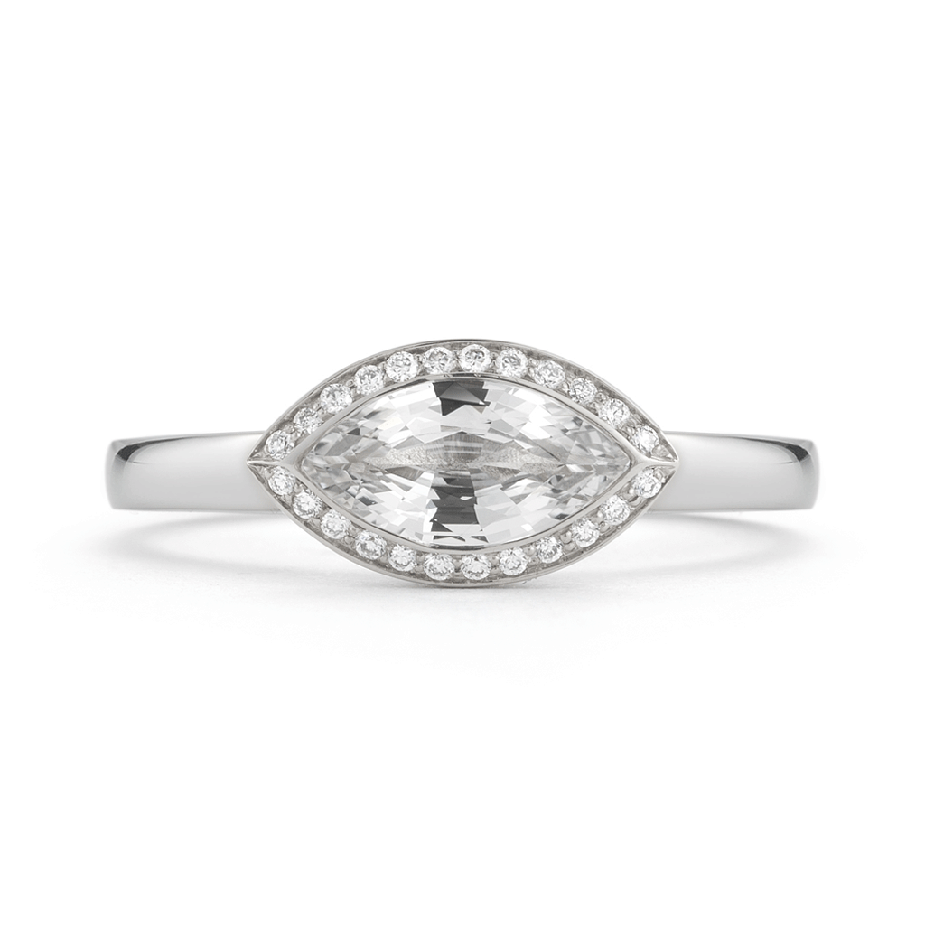 Shop the Marquise White Sapphire Halo Engagement Ring in Gold Online